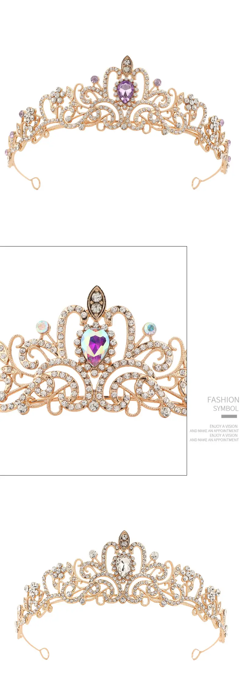 Golden Crystal Crown for Bride & Child 15.3cm — feature 12