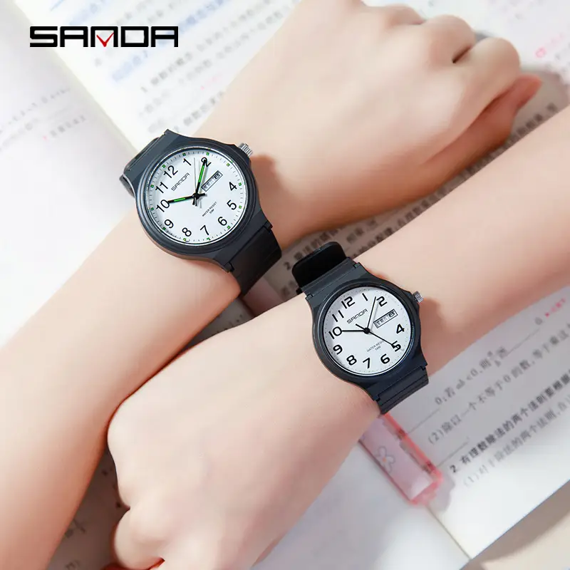 Sanda Dual Language Quartz Watch Black Casual Men Women