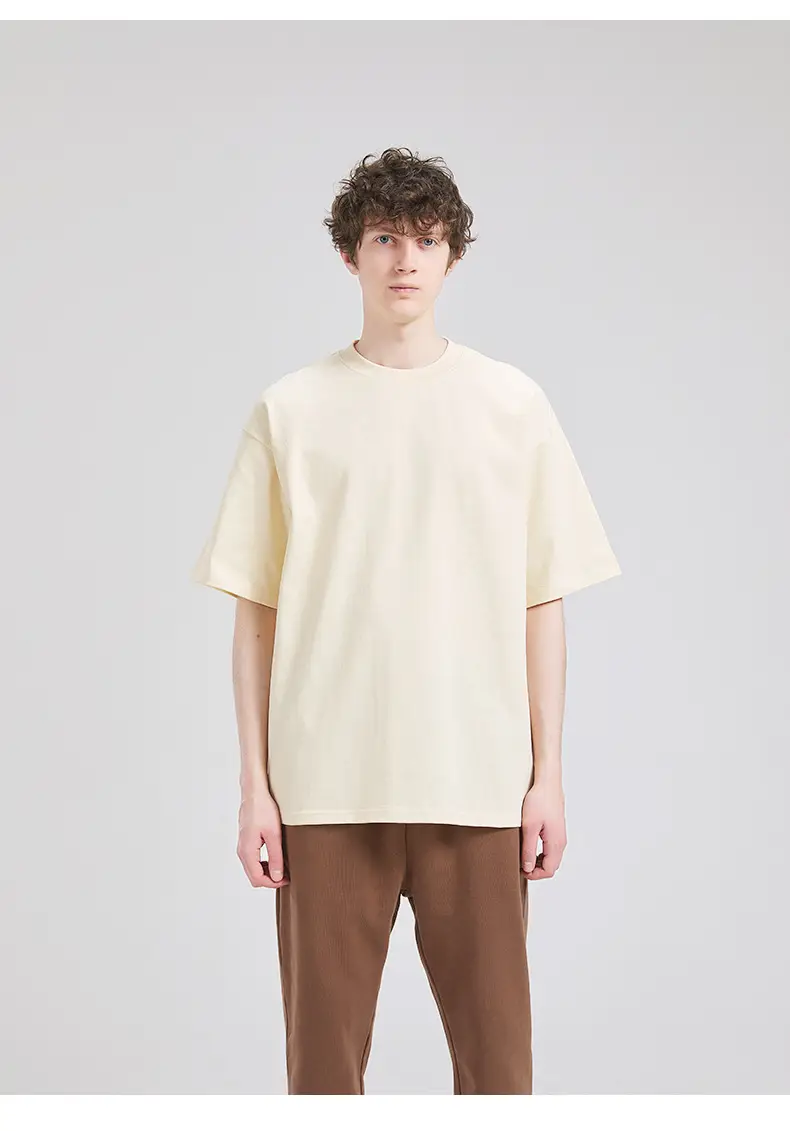 Men Pure Cotton Short Sleeve T-Shirt Solid Beige — feature 35