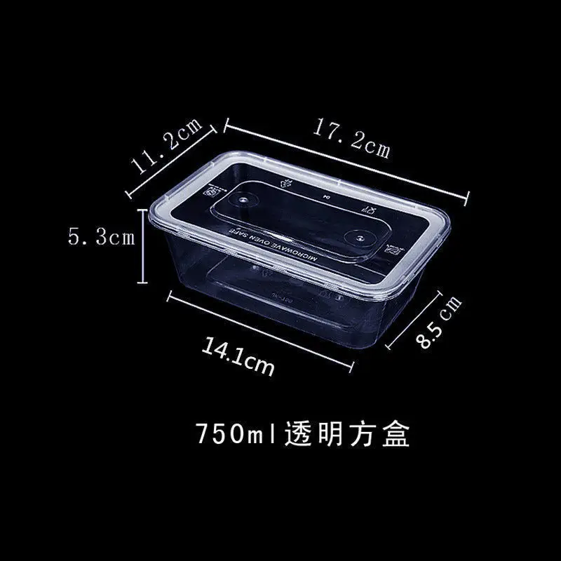Transparent Rectangular Meal Box 650ml Thickened Plastic