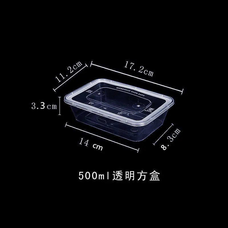 Transparent Rectangular Meal Box 650ml Thickened Plastic