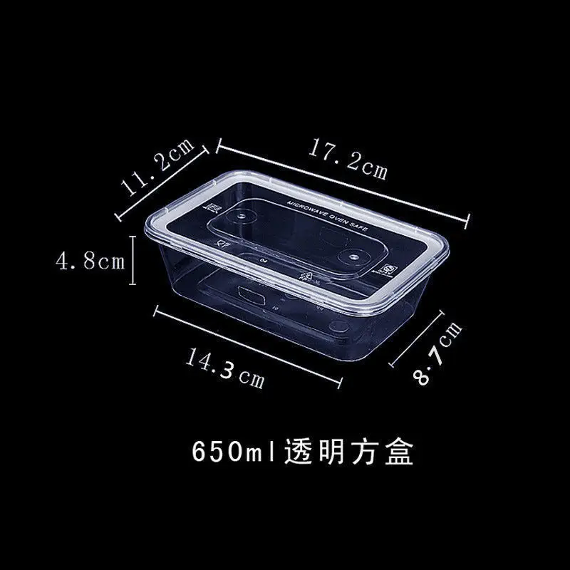 Transparent Rectangular Meal Box 650ml Thickened Plastic