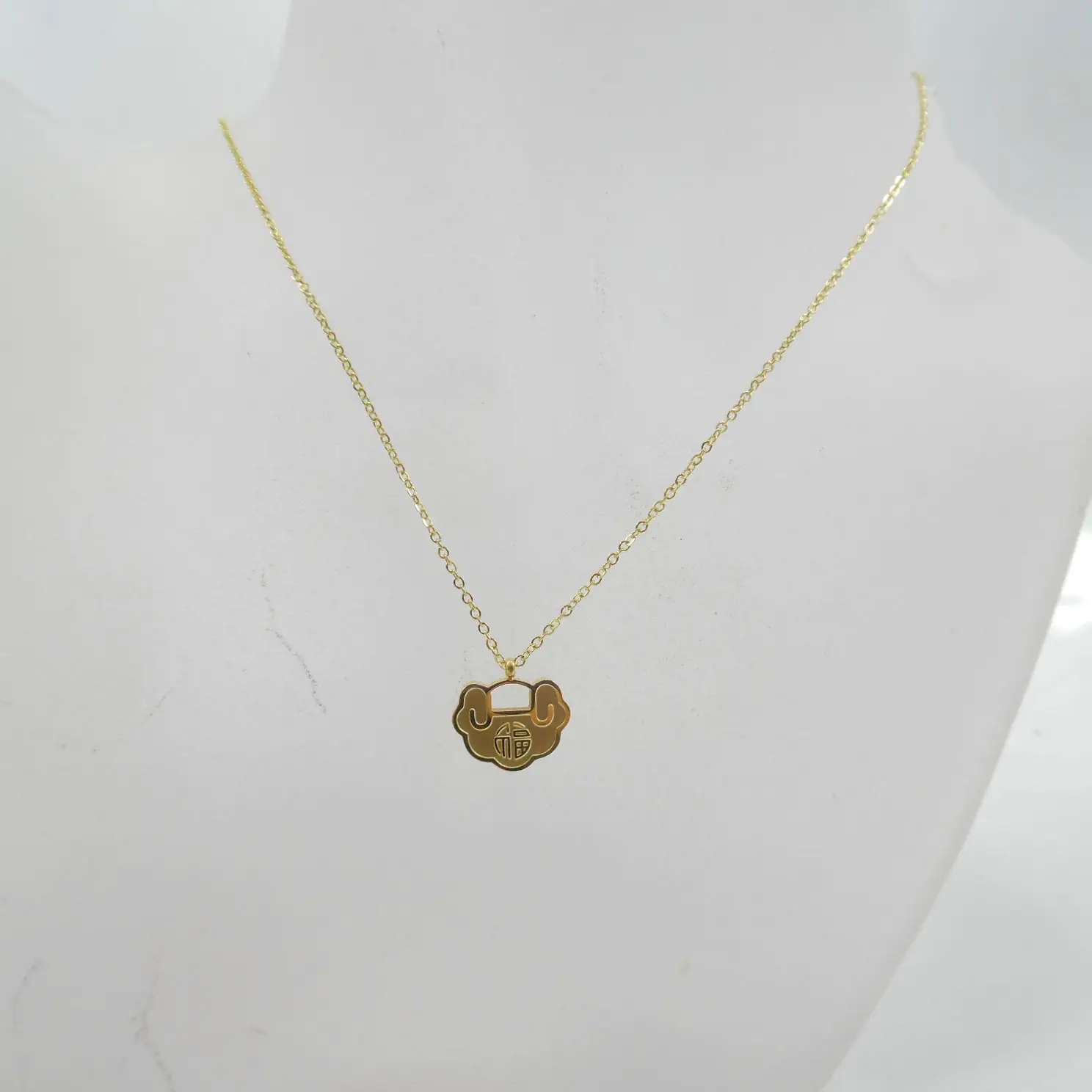 Korean Style Lucky Word Ruyi Lock Necklace Gold Titanium Women - Image 3