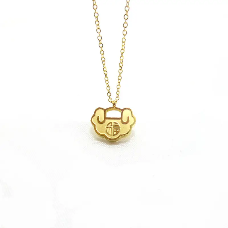 Korean Style Lucky Word Ruyi Lock Necklace Gold Titanium Women - Image 5