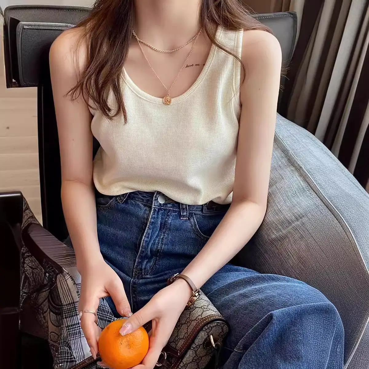 Women White Cotton One-Line Collar Top Summer Wear