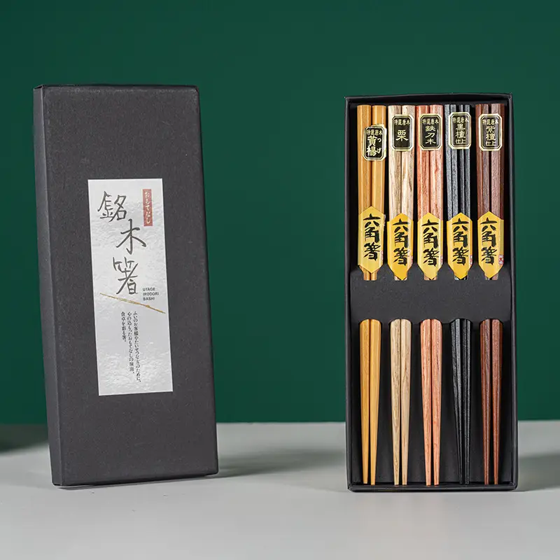 Exquisite Wooden Chopsticks Set 5 Pairs for Home & Cooking - Image 20