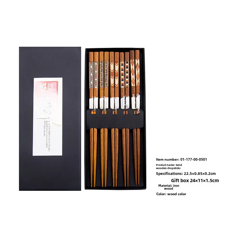 Exquisite Wooden Chopsticks Set 5 Pairs for Home & Cooking - Image 13
