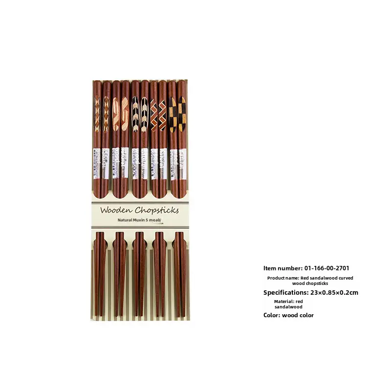 Exquisite Wooden Chopsticks Set 5 Pairs for Home & Cooking - Image 3
