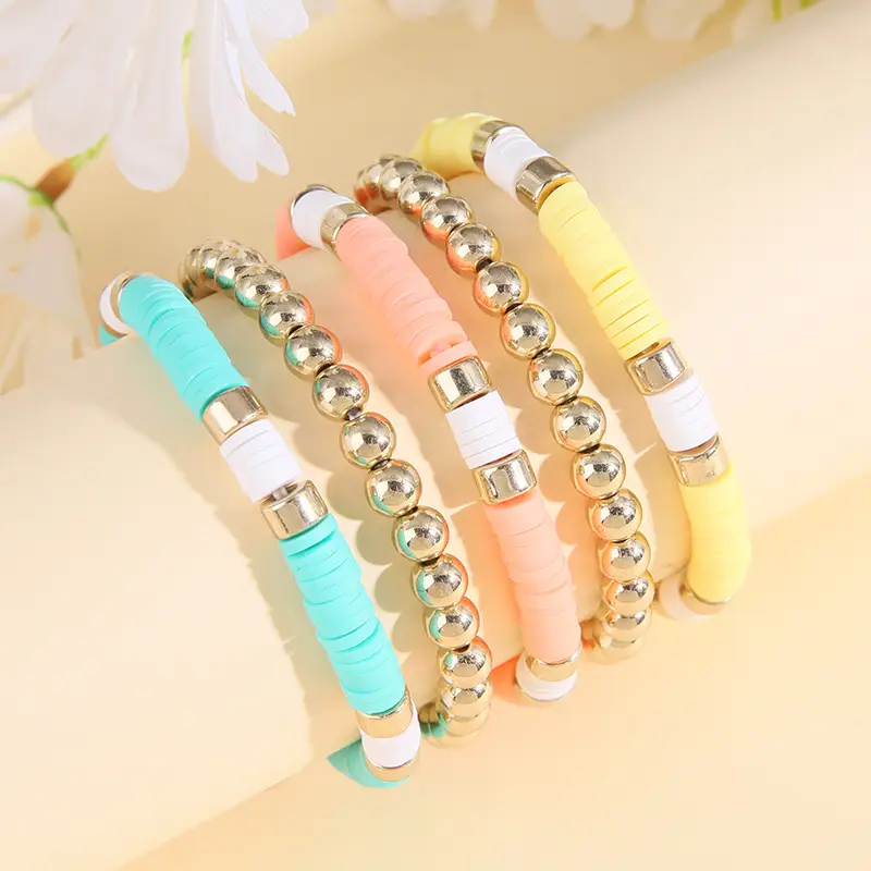 Ceramic Round Bead Bracelet 5 Set Retro Bohemian Gold Gray - Image 10