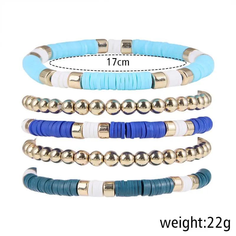 Ceramic Round Bead Bracelet 5 Set Retro Bohemian Gold Gray - Image 12
