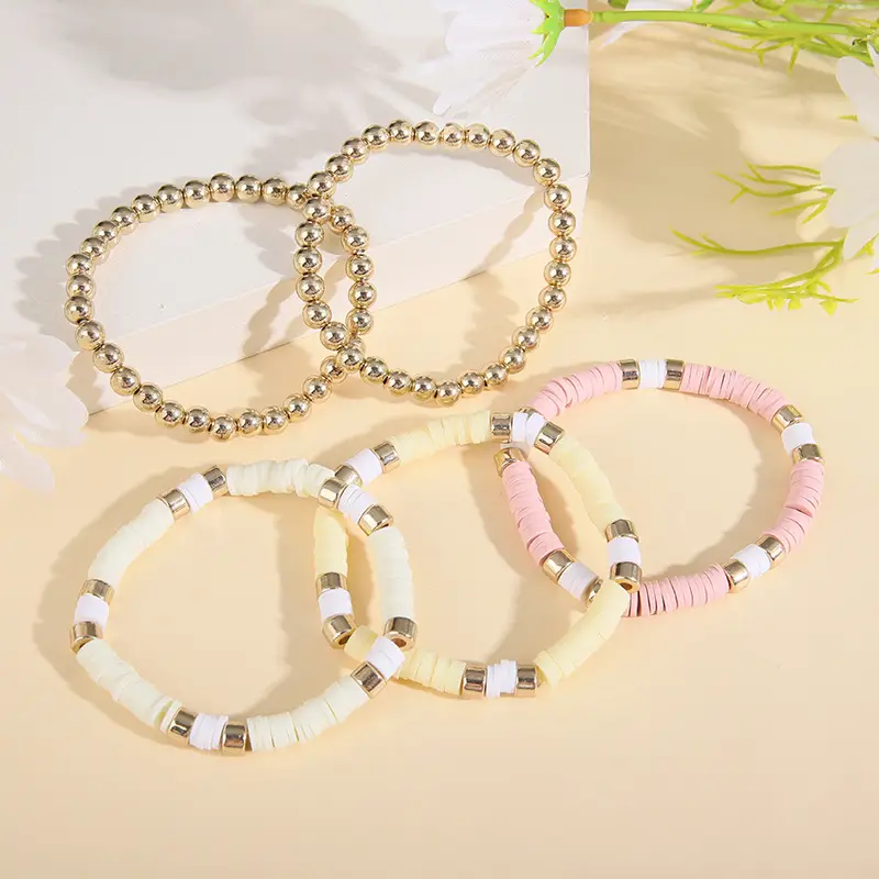 Ceramic Round Bead Bracelet 5 Set Retro Bohemian Gold Gray — feature 16