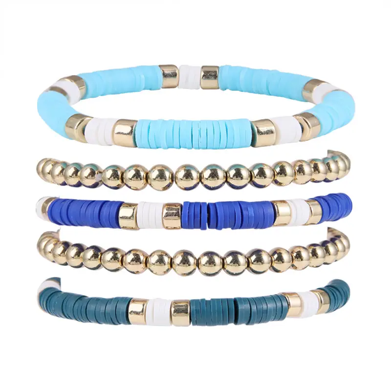 Ceramic Round Bead Bracelet 5 Set Retro Bohemian Gold Gray — feature 17