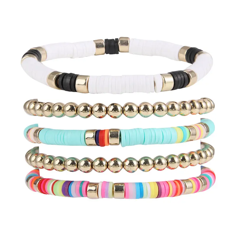 Ceramic Round Bead Bracelet 5 Set Retro Bohemian Gold Gray — feature 18