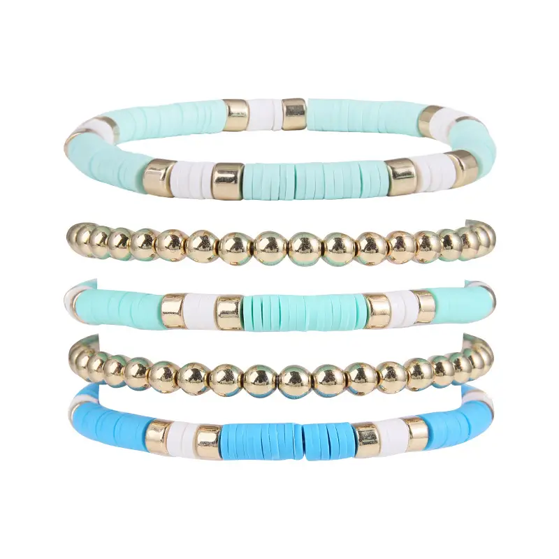 Ceramic Round Bead Bracelet 5 Set Retro Bohemian Gold Gray — feature 19