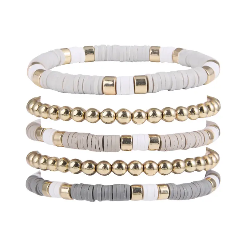 Ceramic Round Bead Bracelet 5 Set Retro Bohemian Gold Gray — feature 20