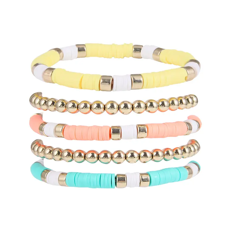 Ceramic Round Bead Bracelet 5 Set Retro Bohemian Gold Gray — feature 21