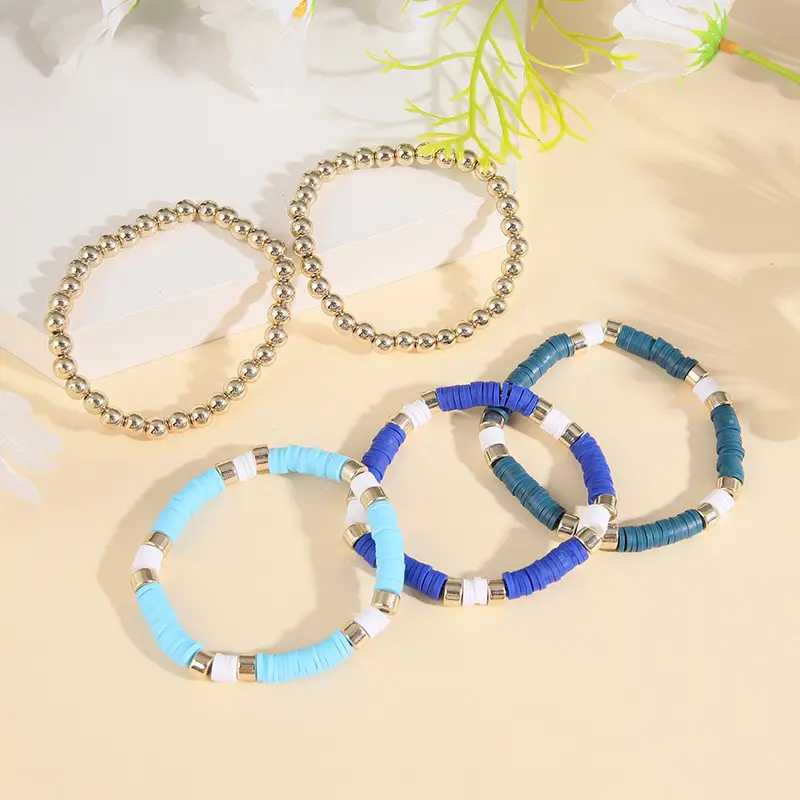 Ceramic Round Bead Bracelet 5 Set Retro Bohemian Gold Gray — feature 8