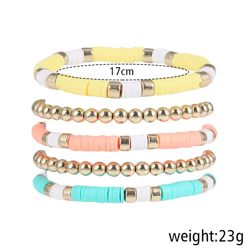Ceramic Round Bead Bracelet 5 Set Retro Bohemian Gold Gray - Image 2