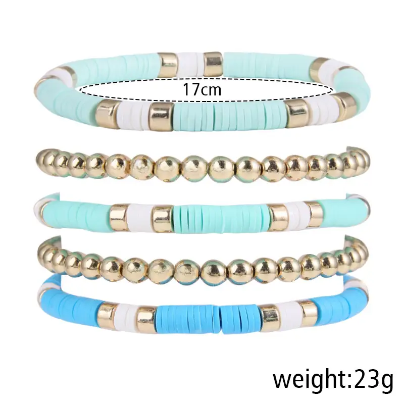 Ceramic Round Bead Bracelet 5 Set Retro Bohemian Gold Gray - Image 3
