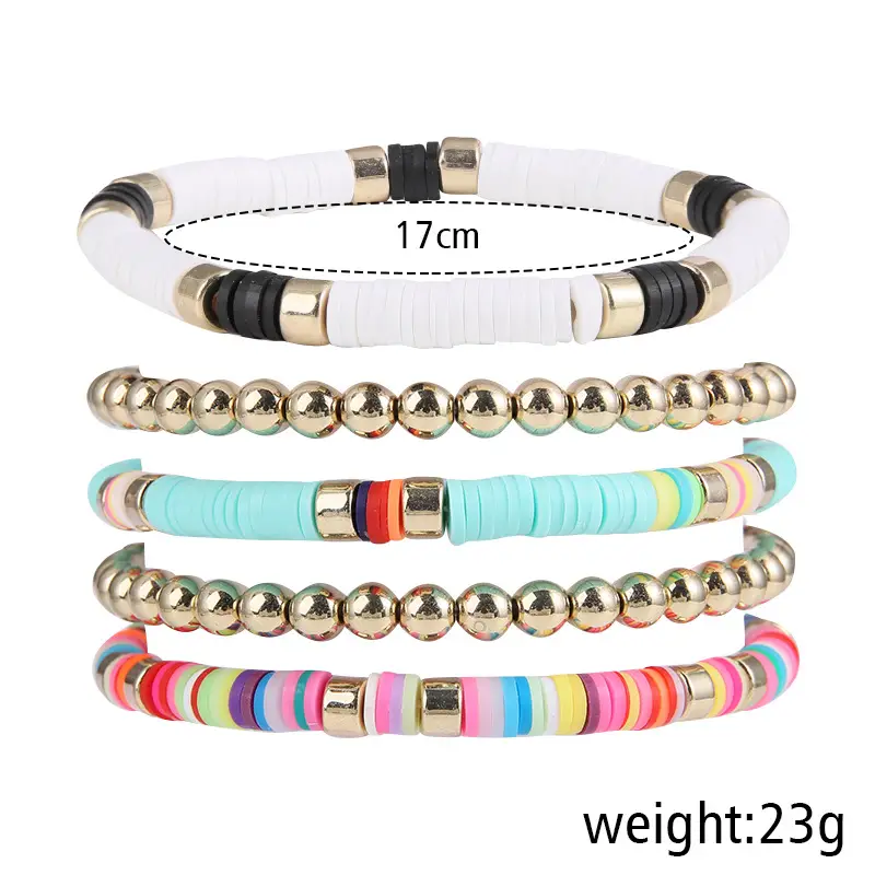 Ceramic Round Bead Bracelet 5 Set Retro Bohemian Gold Gray - Image 5
