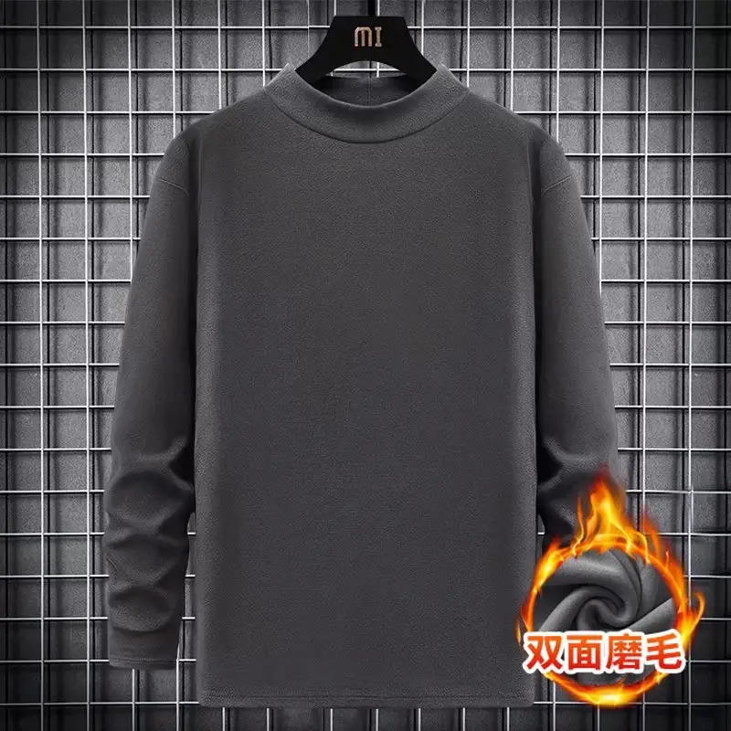 Men's Fleece Lined Half-Collar Sweatshirt Brown Long Sleeve - Image 3