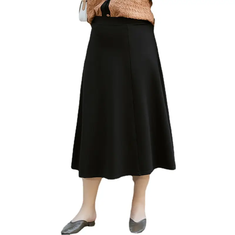 Women's Black Fat-Fattering Mid-Length Skirt Large Size - Image 6