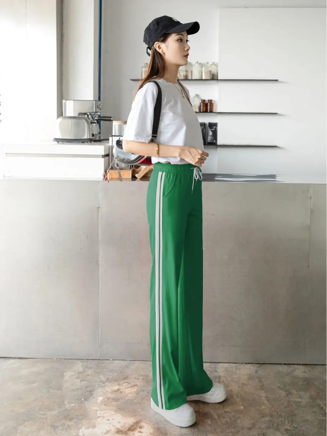 Women Blue Striped Wide Leg Pants High Waist Loose Fit - Image 7