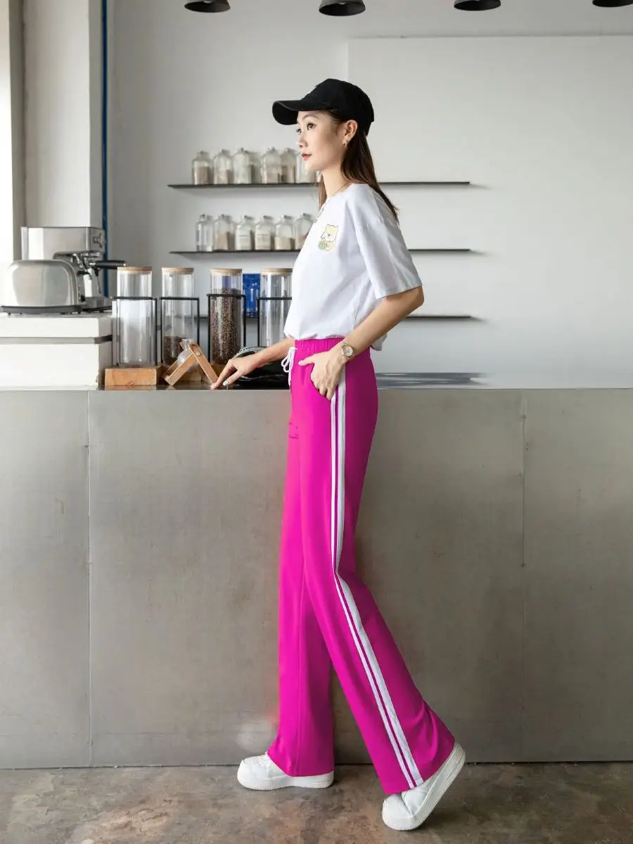 Women Blue Striped Wide Leg Pants High Waist Loose Fit - Image 8