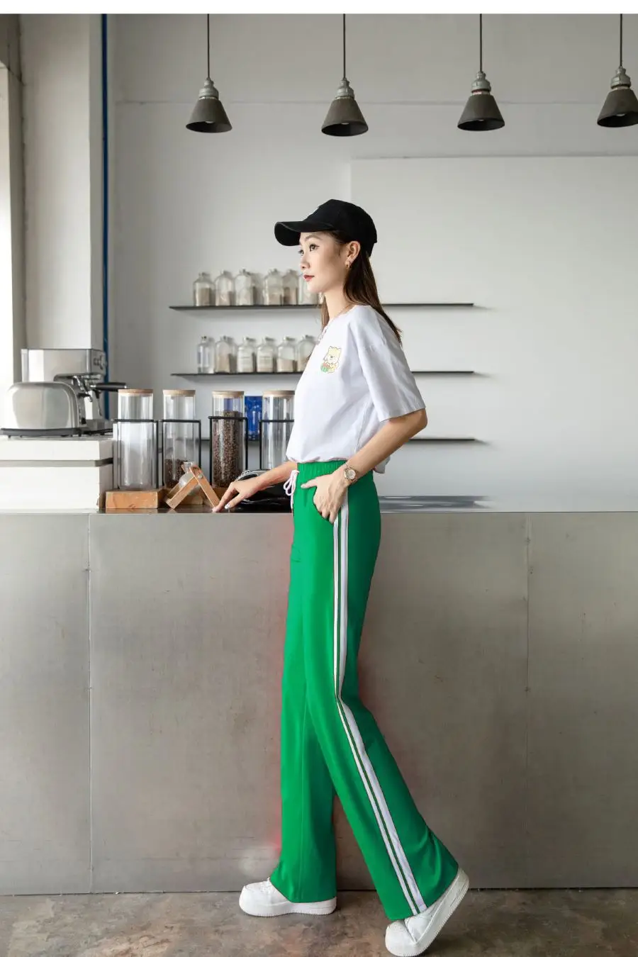 Women Blue Striped Wide Leg Pants High Waist Loose Fit - Image 3