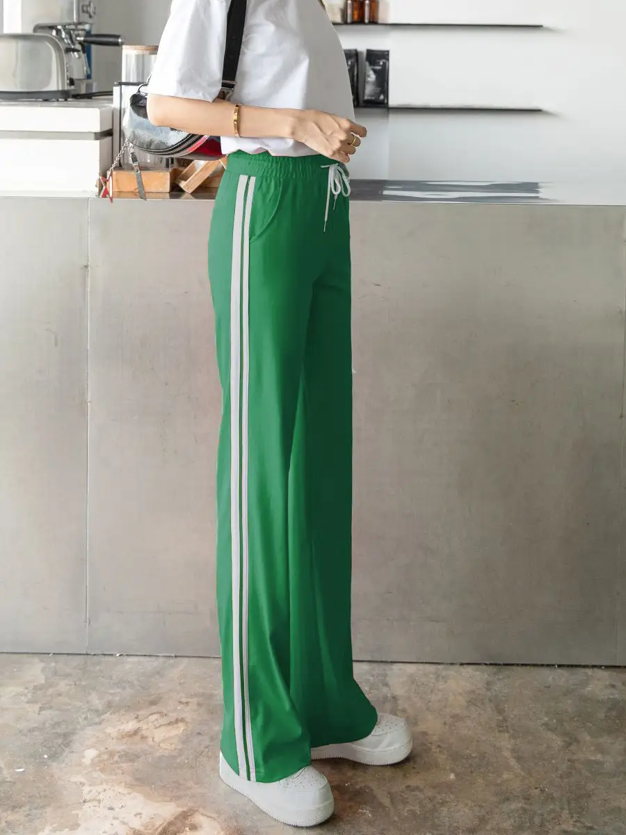 Women Blue Striped Wide Leg Pants High Waist Loose Fit - Image 5