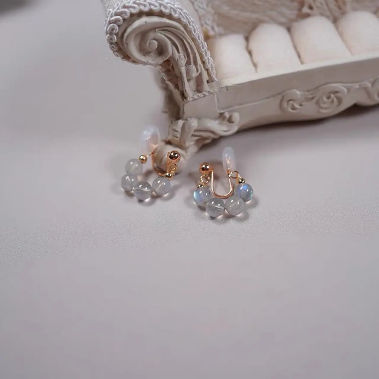 Natural Blue Moonlight Stone Ear Clip Earrings