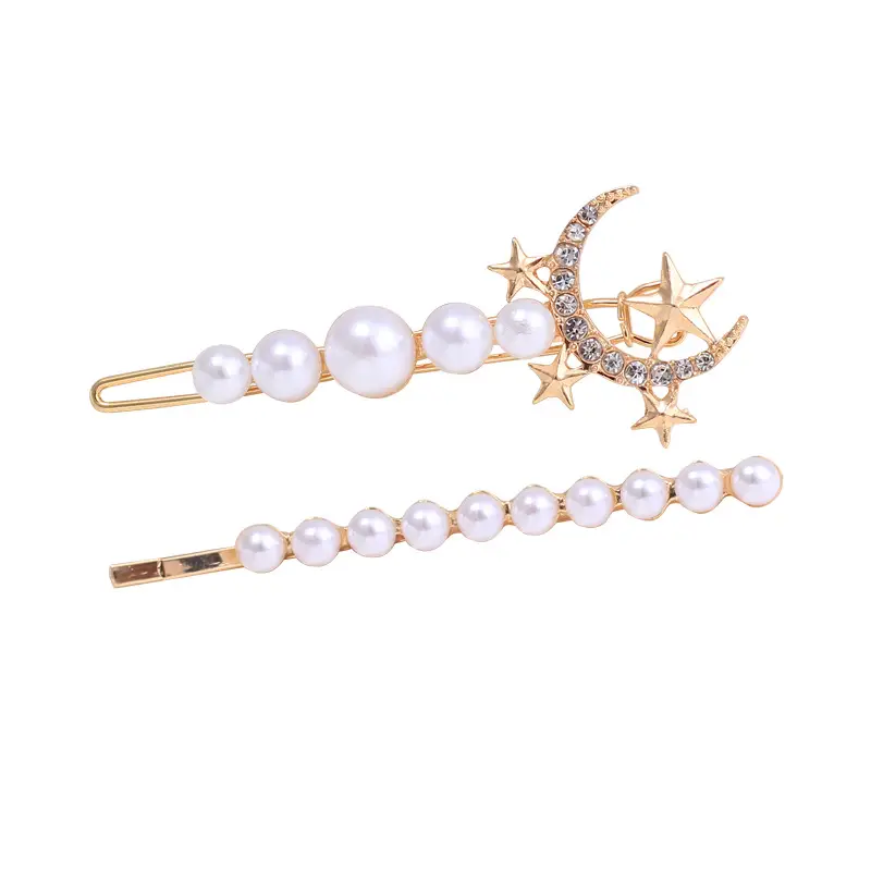 Women's Pearl Moon Clip Hairpin Set
