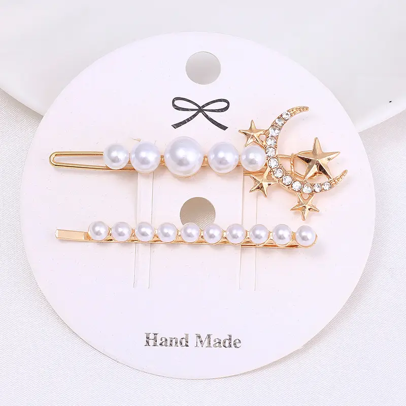 Women's Pearl Moon Clip Hairpin Set