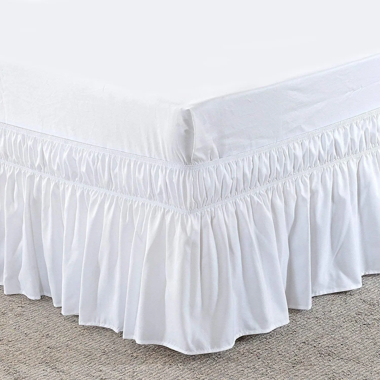 Blue Elastic Pleated Bed Skirt for Hotel White — feature 2