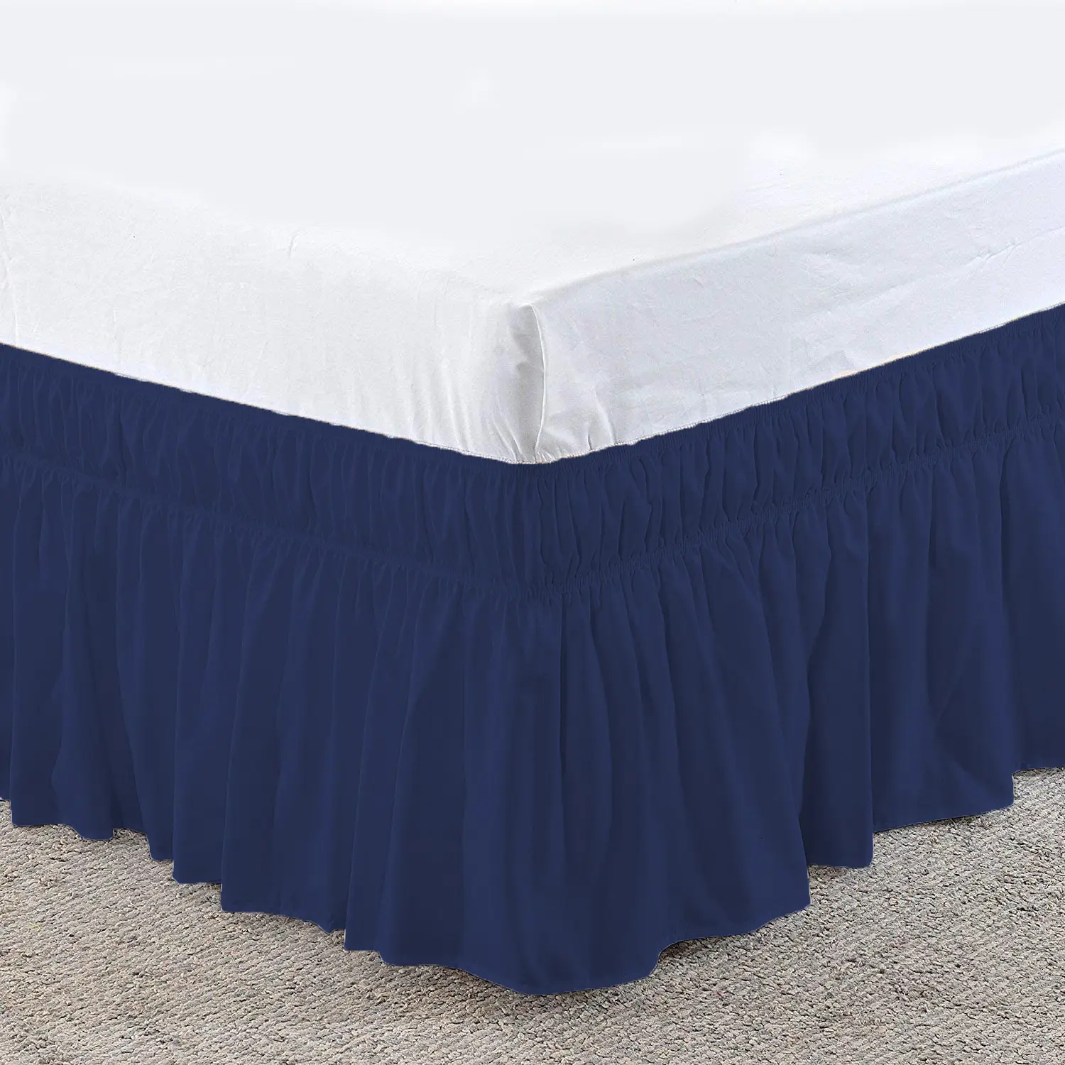 Blue Elastic Pleated Bed Skirt for Hotel White