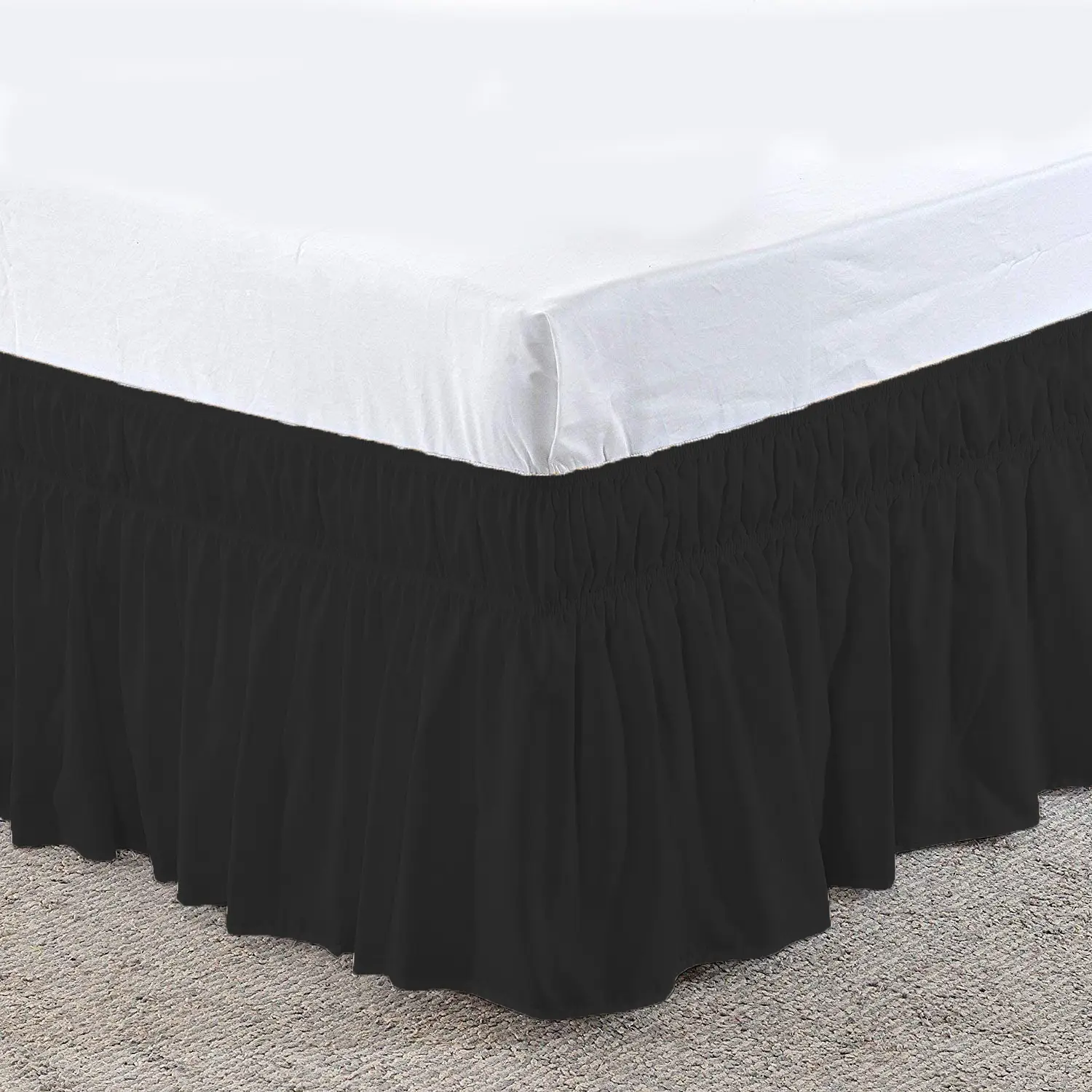 Blue Elastic Pleated Bed Skirt for Hotel White