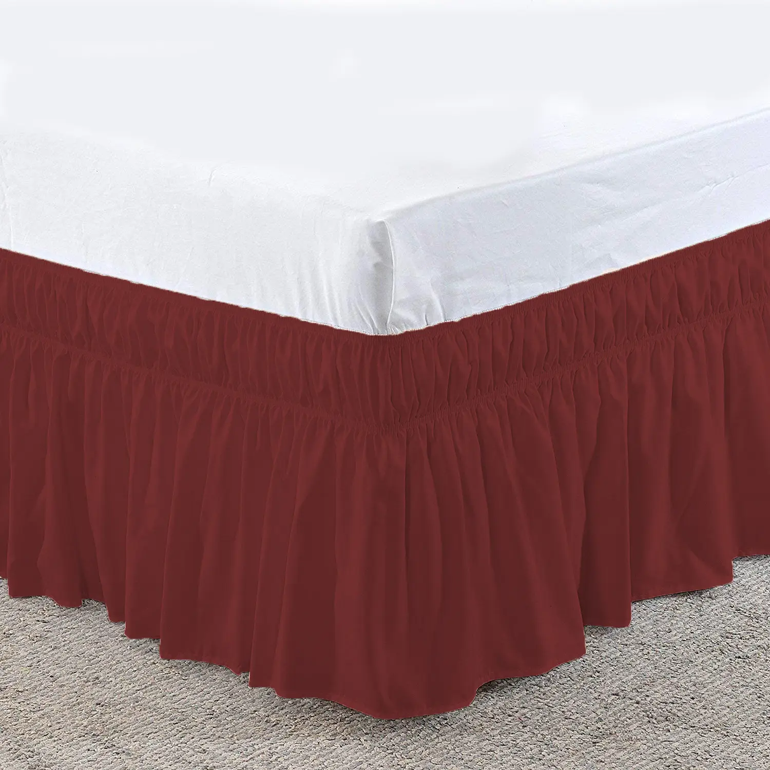 Blue Elastic Pleated Bed Skirt for Hotel White