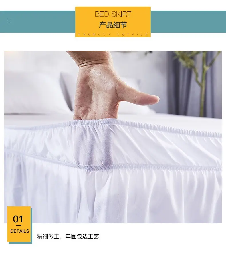Blue Elastic Pleated Bed Skirt for Hotel White — feature 3