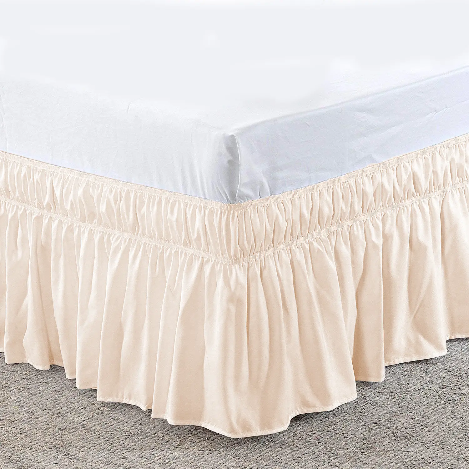 Blue Elastic Pleated Bed Skirt for Hotel White