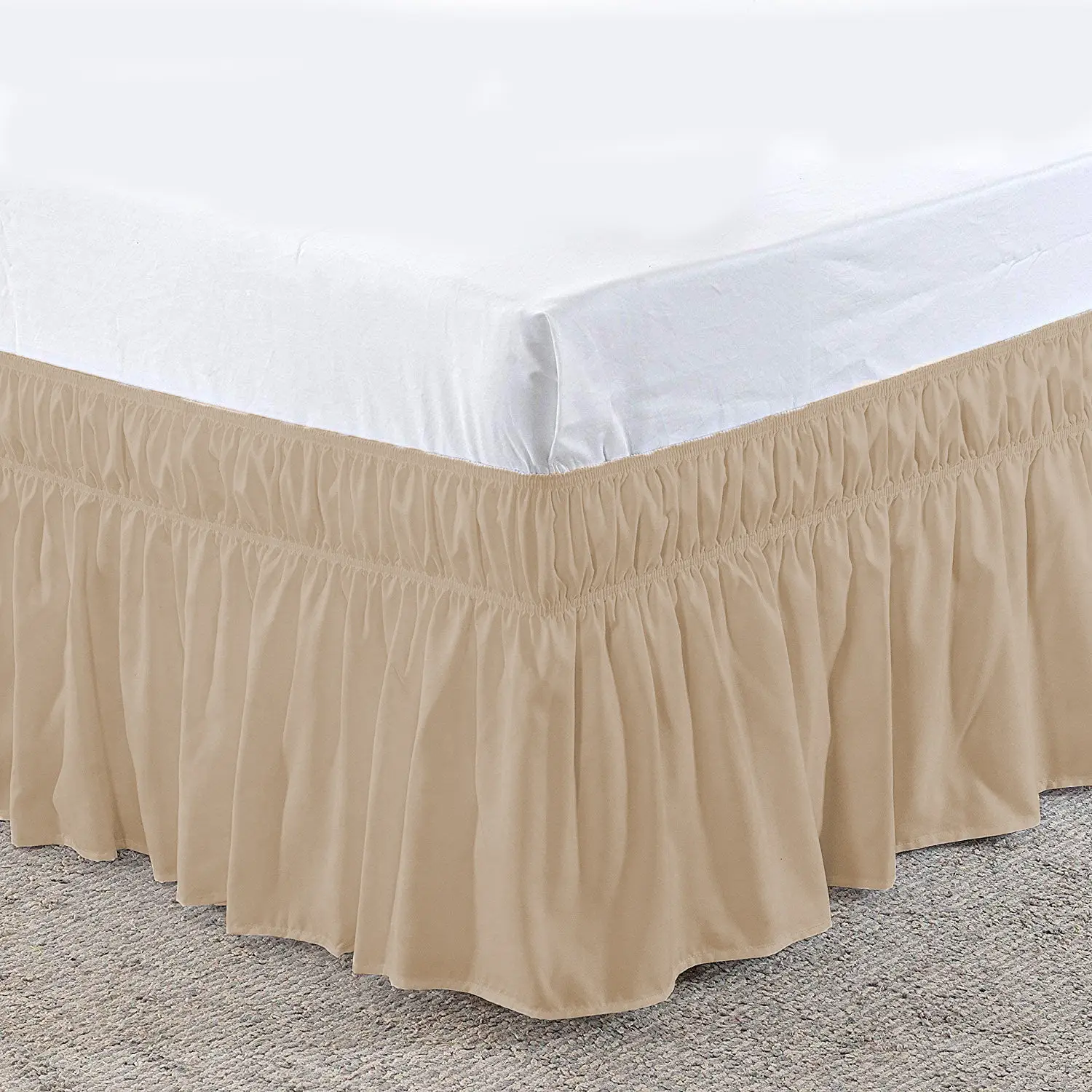 Blue Elastic Pleated Bed Skirt for Hotel White