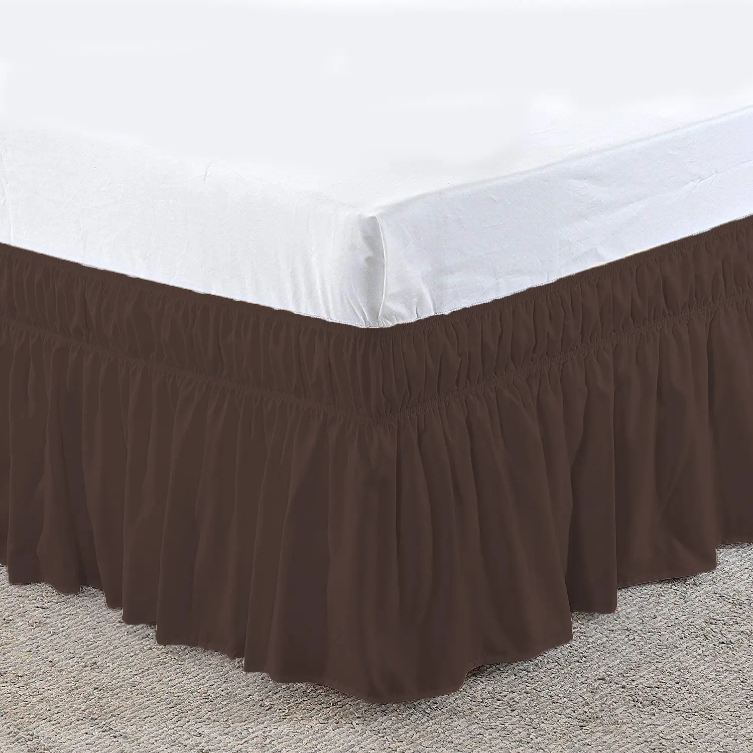 Blue Elastic Pleated Bed Skirt for Hotel White
