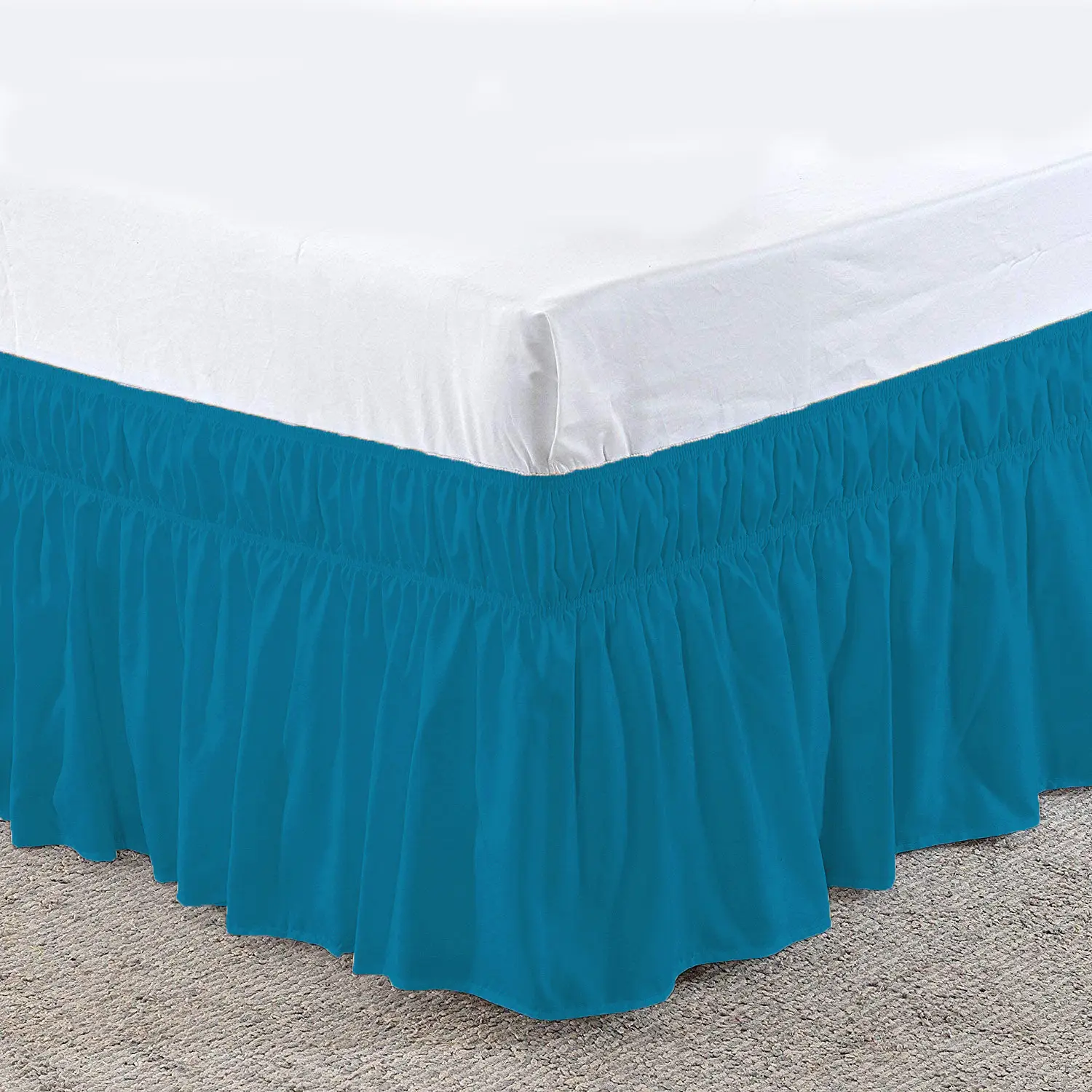 Blue Elastic Pleated Bed Skirt for Hotel White