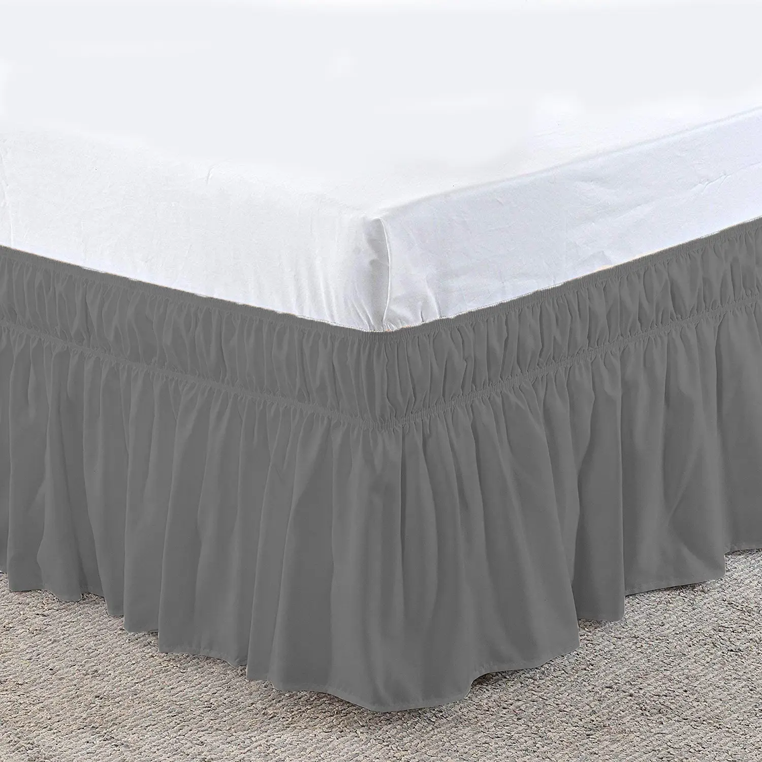 Blue Elastic Pleated Bed Skirt for Hotel White