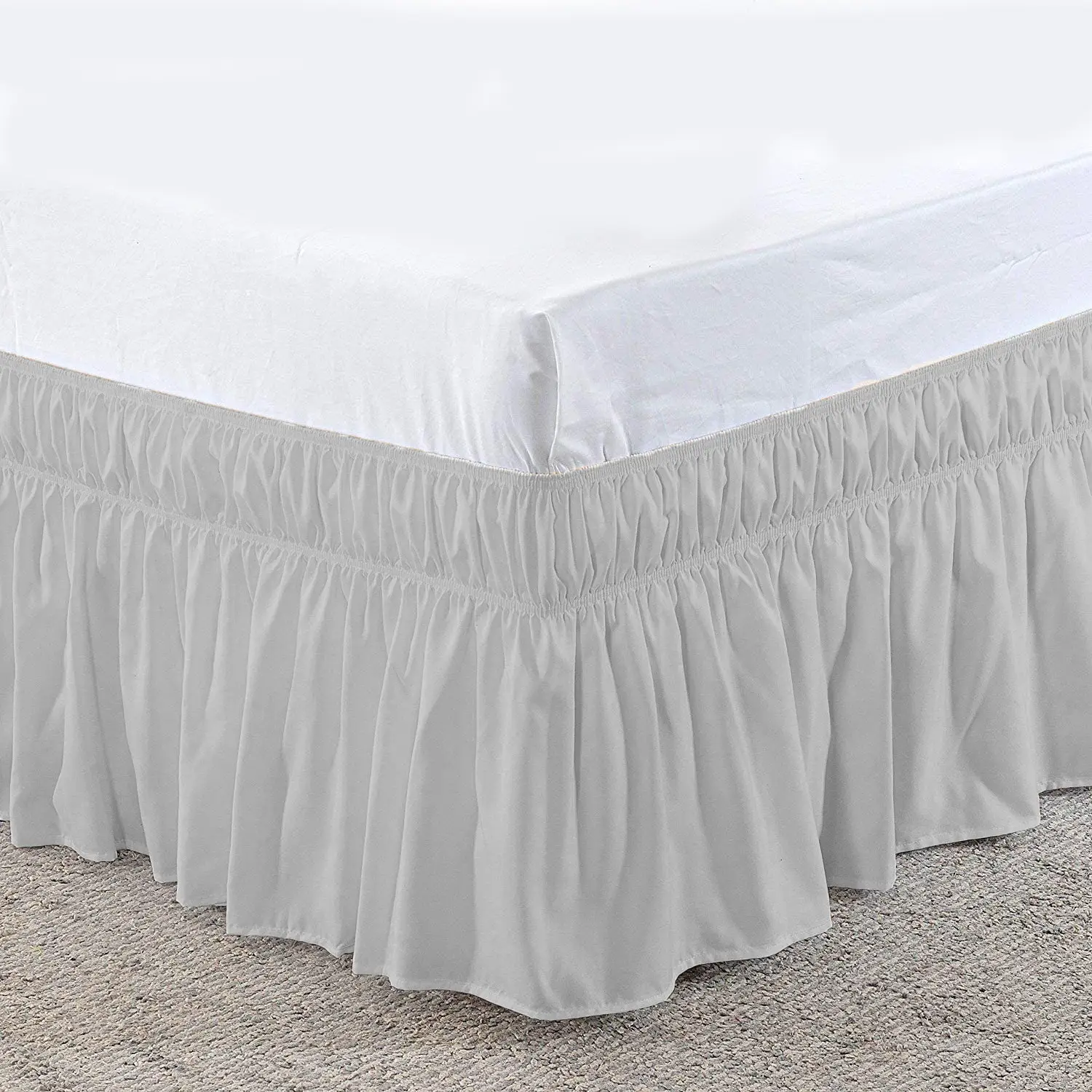 Blue Elastic Pleated Bed Skirt for Hotel White