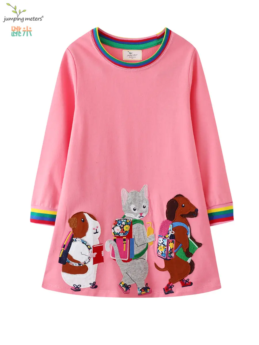 Pink Long-Sleeved Girls Skirts with Rainbow Trim - Image 6