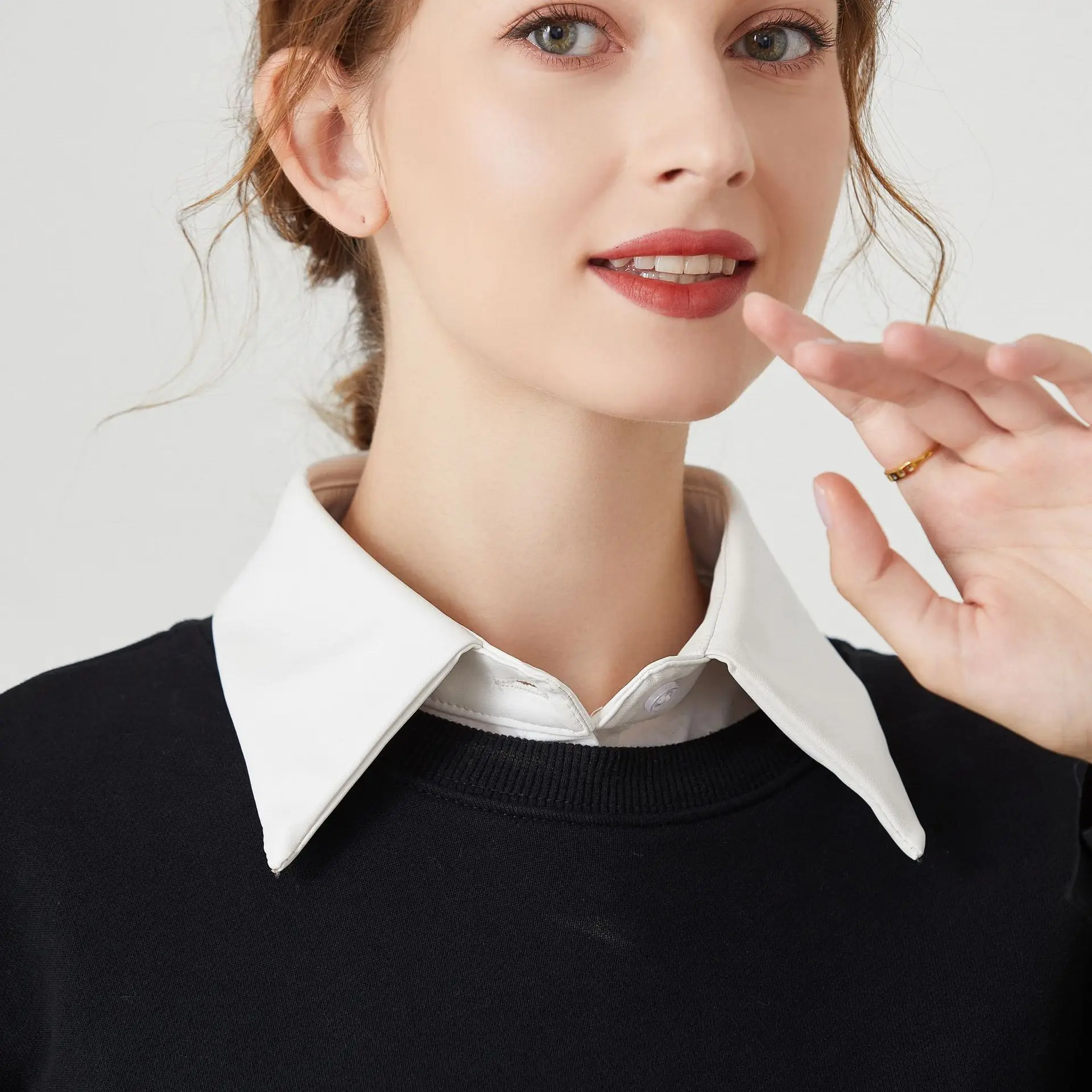 White Leather Fake Collar Shirt for Men - Image 7