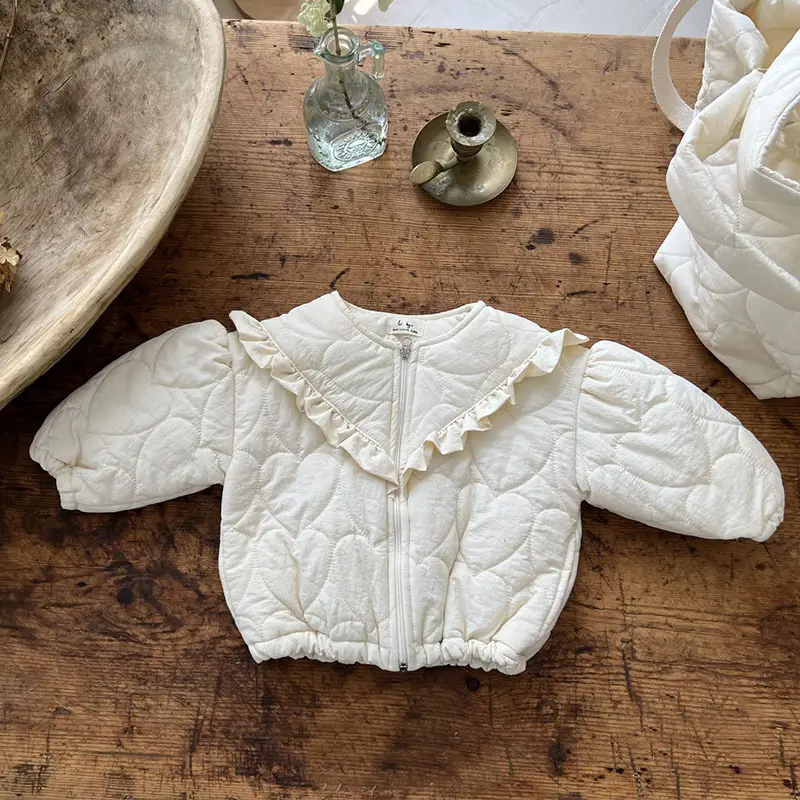 Korean Style Zipper Lace Baby Coat White Winter — feature 1