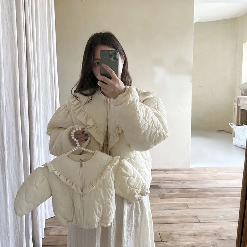 Korean Style Zipper Lace Baby Coat White Winter — feature 10