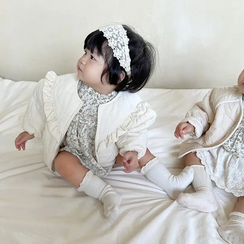 Korean Style Zipper Lace Baby Coat White Winter — feature 7