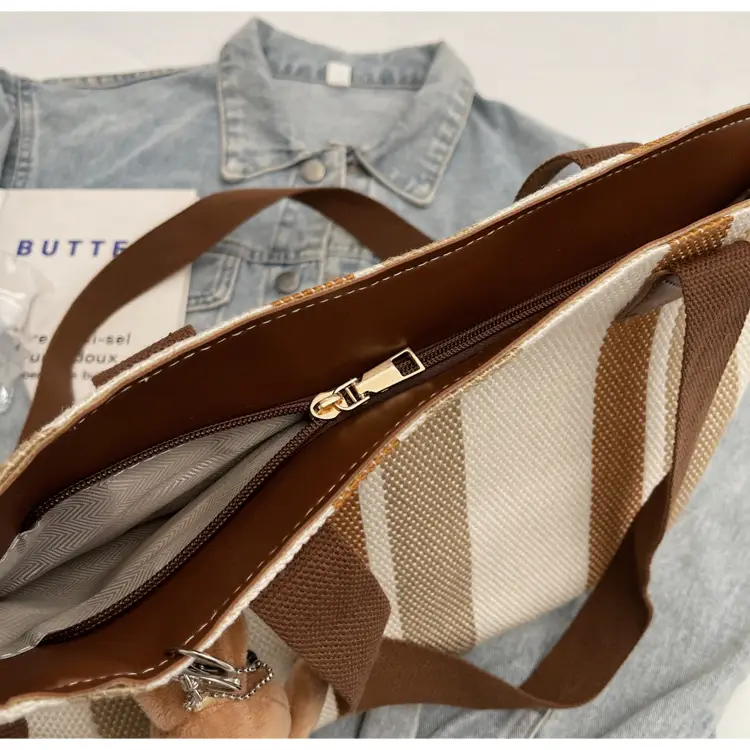 Large Women's Bag 2026 New Fashion Striped Canvas Bag Commuter Tote Bag Trendy Shoulder Crossbody Mommy Bag — feature 12